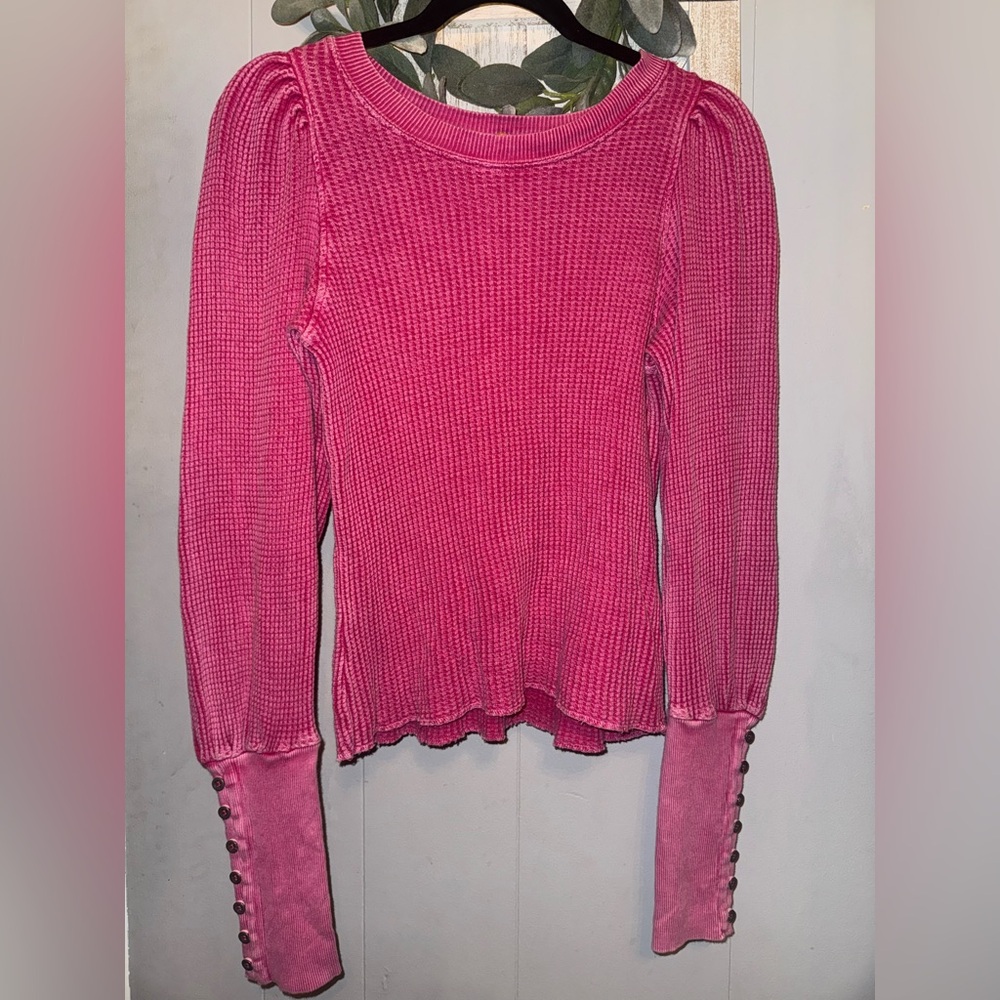Free People Pink Long Sleeve Wesley Top